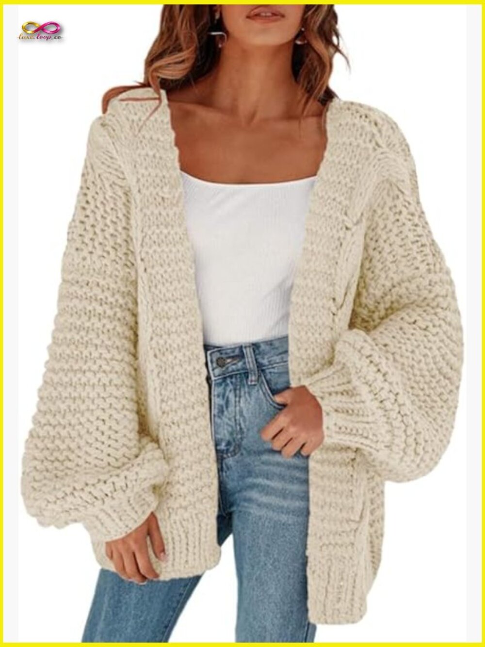 Chunky Knit Oversized Cardigan Open Front Batwing Sleeve Casual Classic
